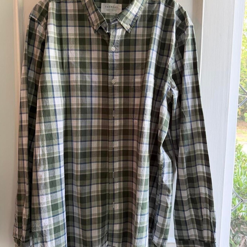 Trenery green and white plaid button-up shirt in XXL #plaid #buttonup